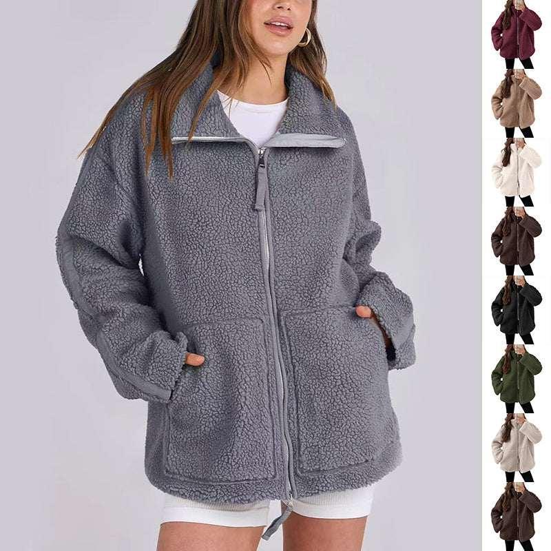 Winter Fleece Jacket Women | Lapel Zip-Up Coat - ZA-Zola
