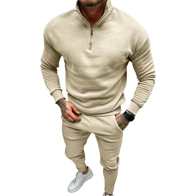 Men’s Casual Fleece Suit – Solid Color Top & Trousers - ZA-Zola