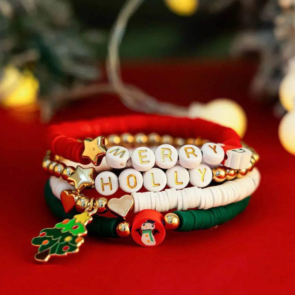 Festive Christmas Polymer Clay Bracelet Set | Holiday Gift - ZA-Zola