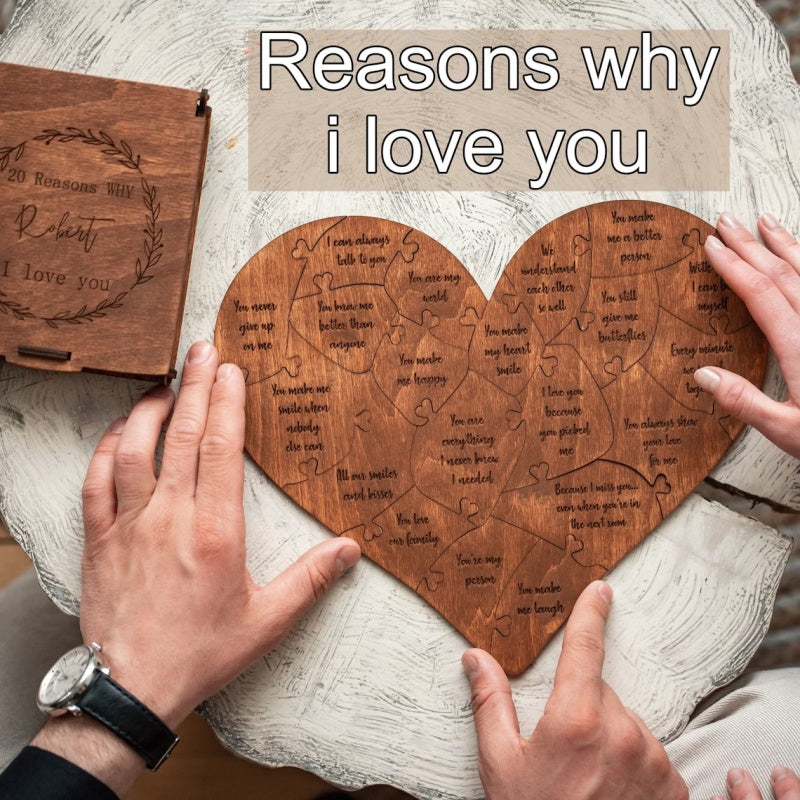 Reasons Why I Love You Puzzle | Wooden Heart Romantic Gift