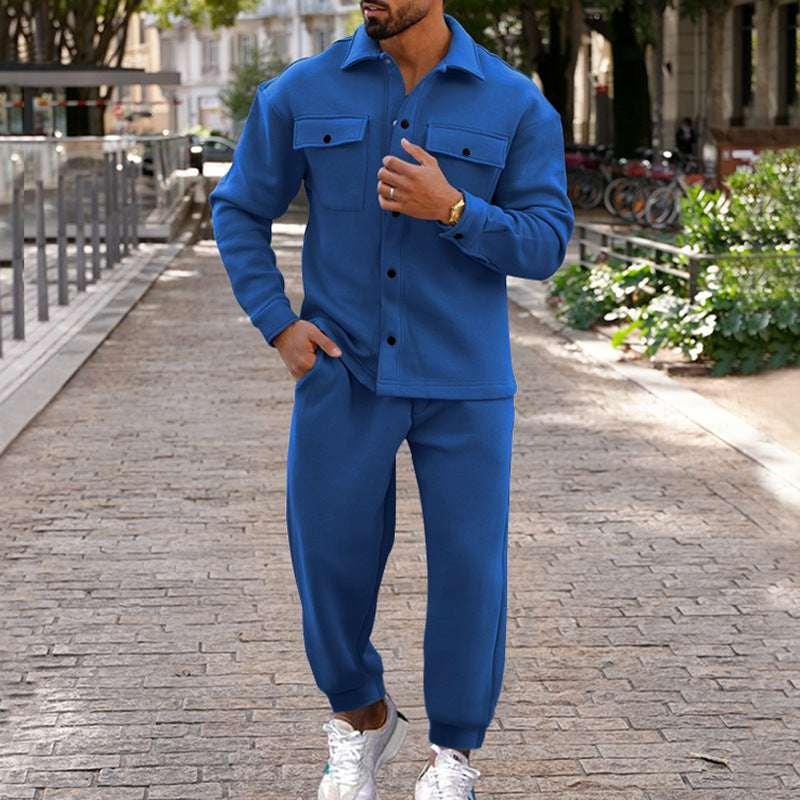 Men Suede Two Piece Suit | Slim Fit Casual Set - ZA-Zola