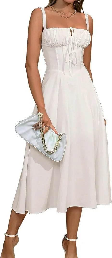 Elegant Lace-Up Mid Dress with Corset & Side Slit - ZA-Zola