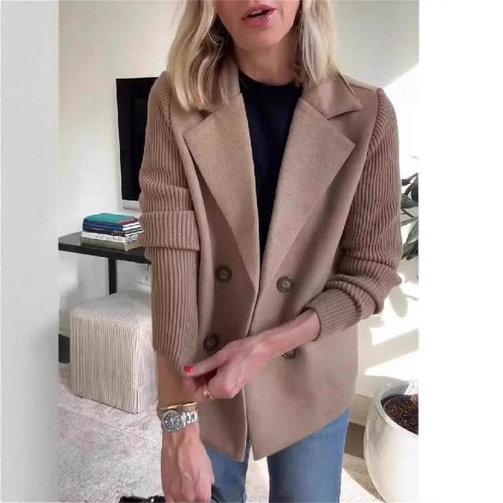 Double Breasted Lapel Jacket | Women's Knitted Sleeve Coat - ZA-Zola