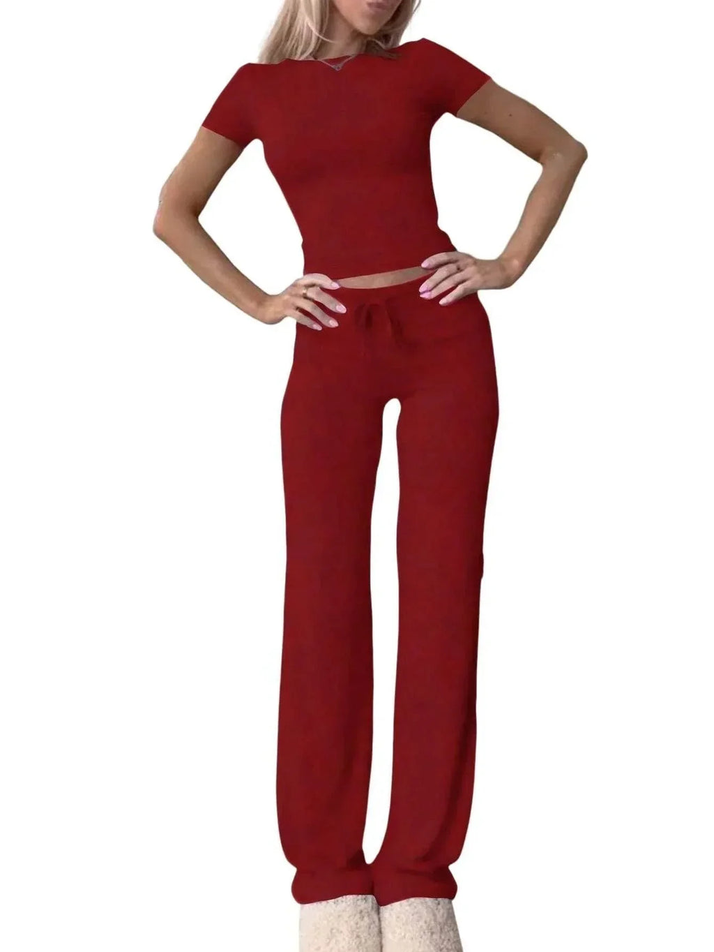 Comfy Two-Piece Lounge Set – Short Sleeve & Pants - ZA-Zola