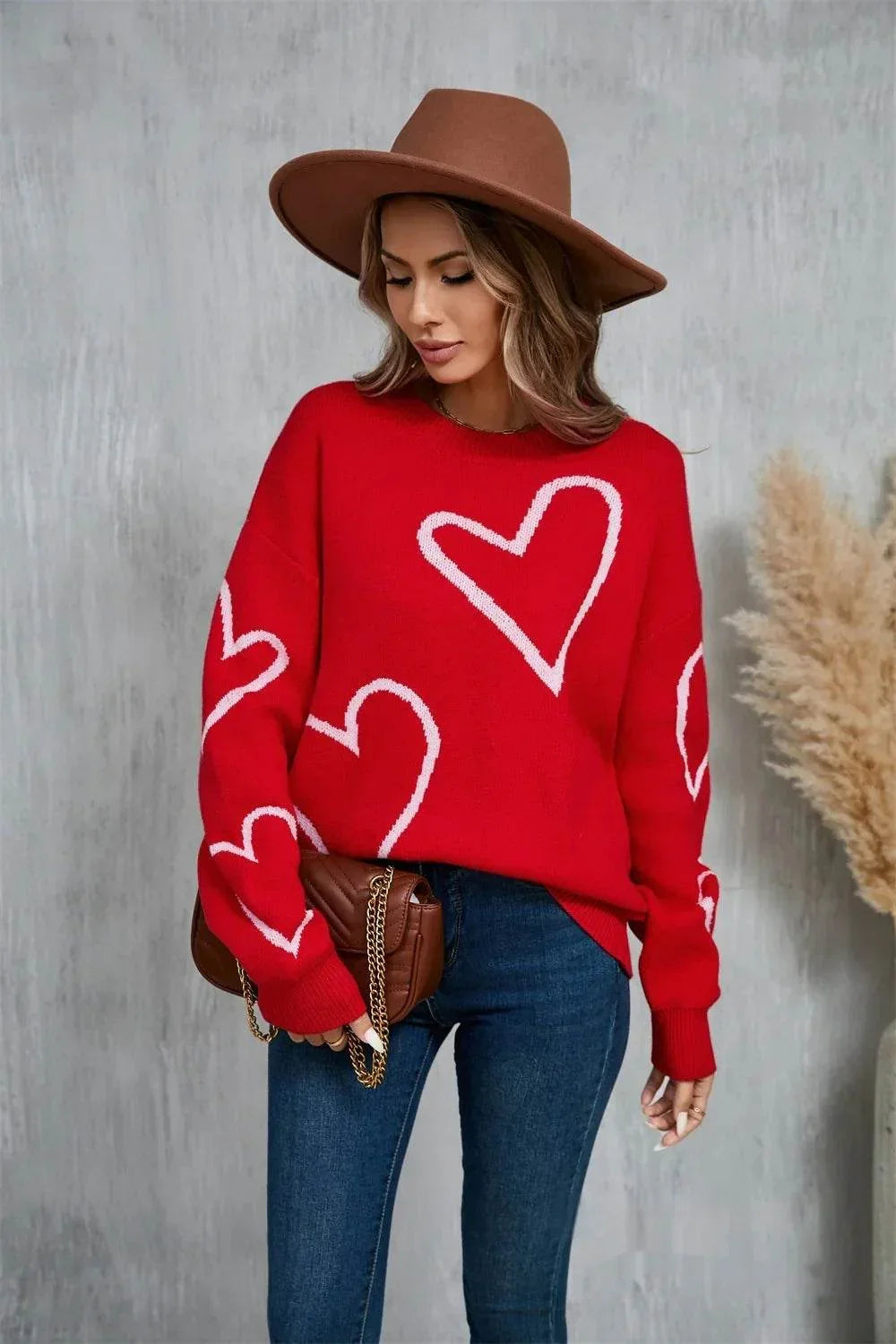 Valentine's Day Heart Sweater | Red & White Pullover - ZA-Zola