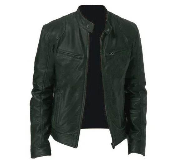 Men's Warm Zipper Cardigan with PU Leather Detail - ZA-Zola