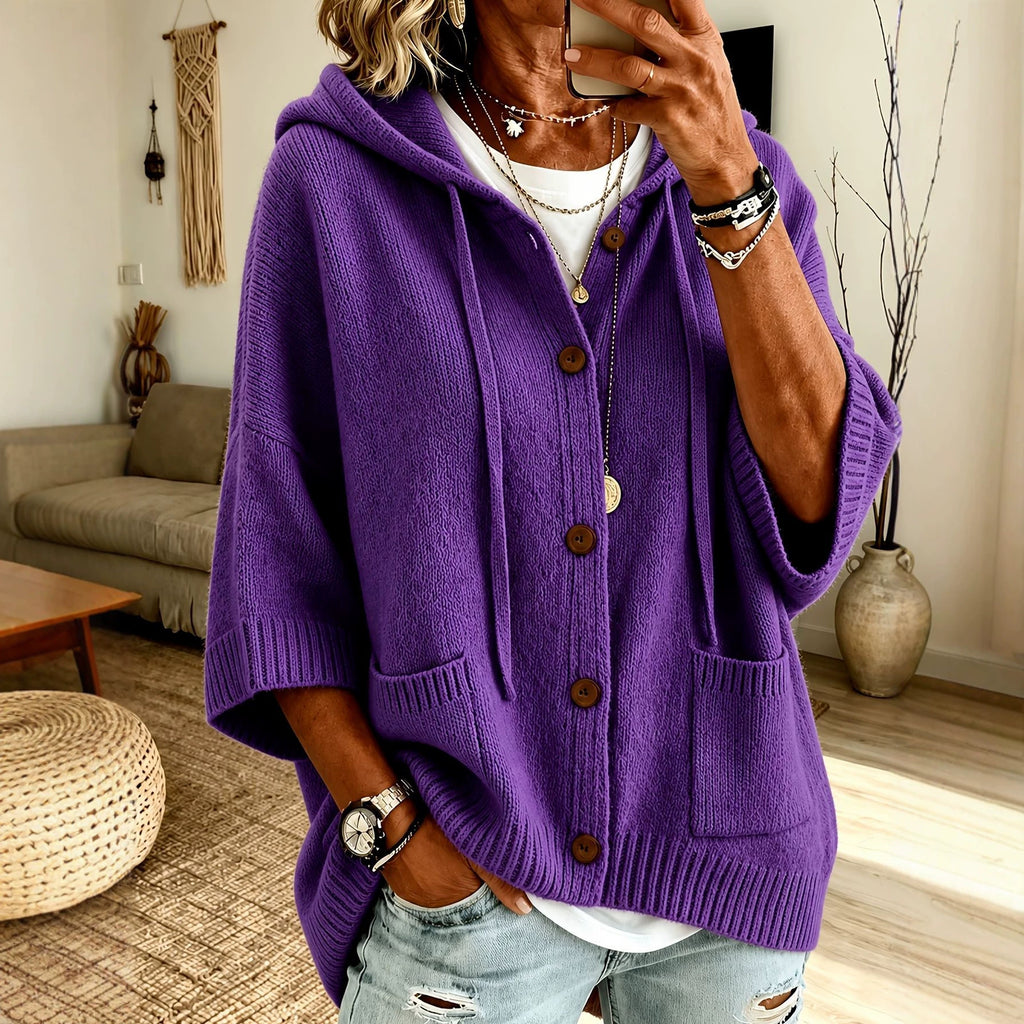 Women’s Knitted Hooded Coat | Button Cardigan Jacket