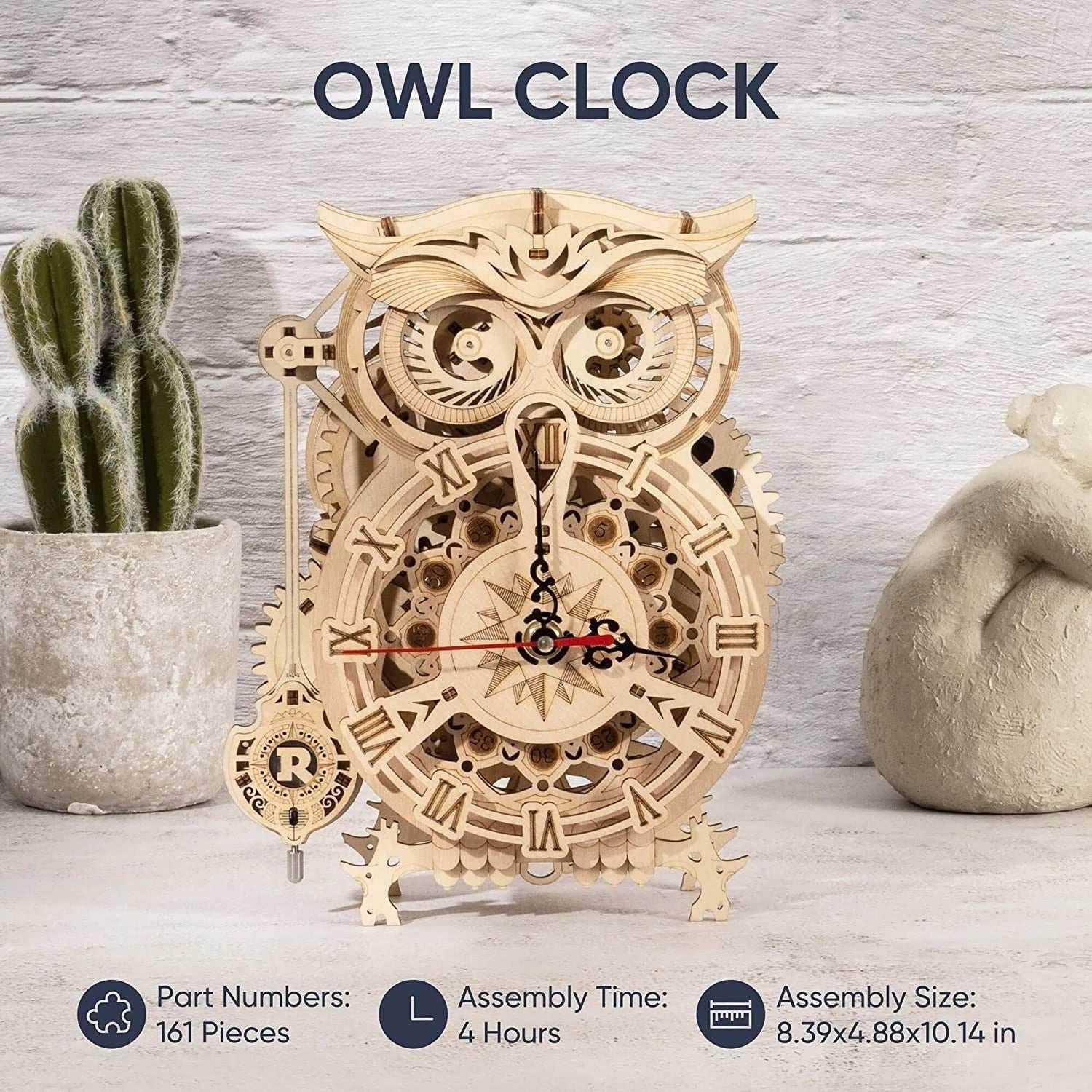 Robotime Rokr 3D Owl Wooden Clock Kit – Fun DIY Gift - ZA-Zola