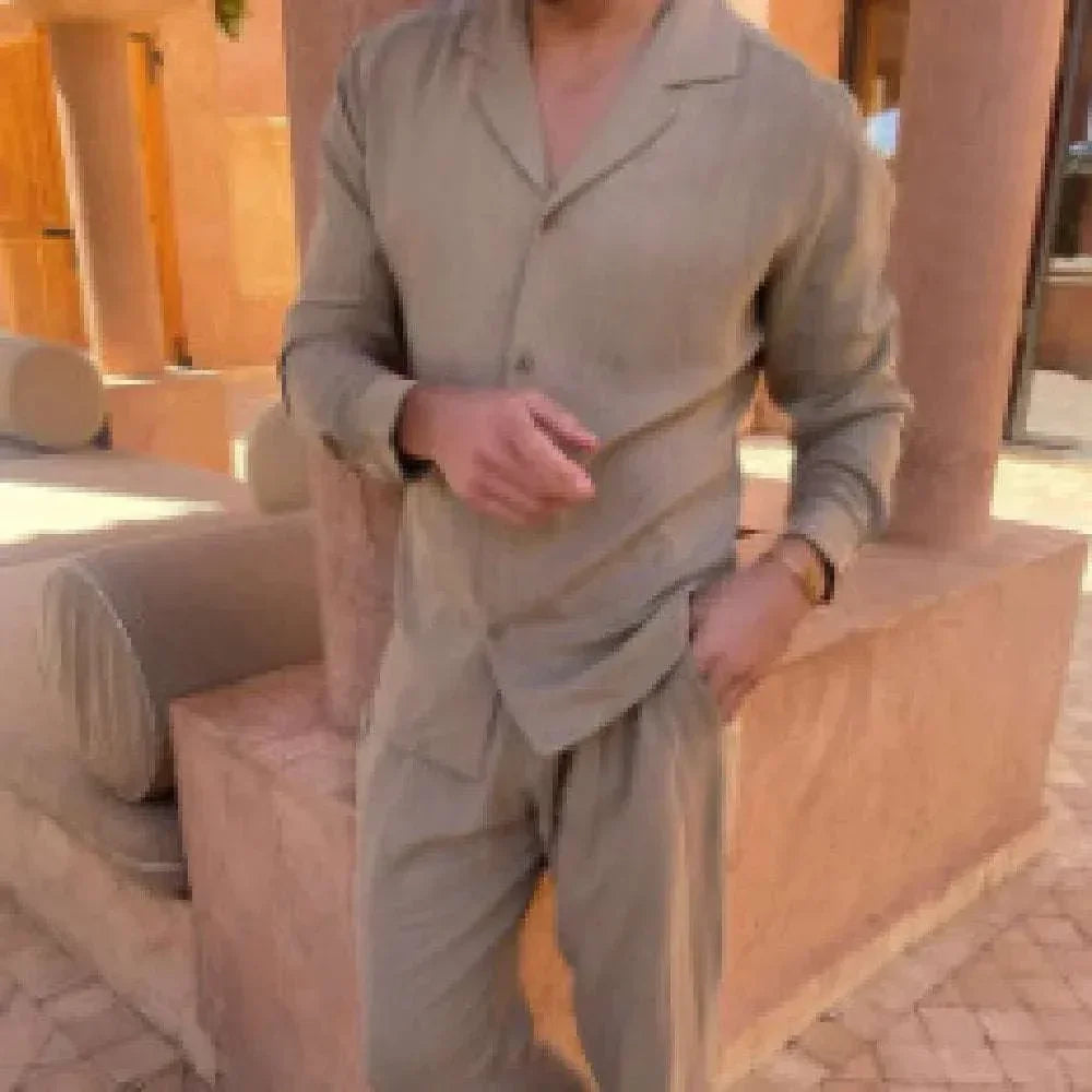 Men’s Long Sleeve Shirt & Pants Set – Autumn Winter Wear - ZA-Zola