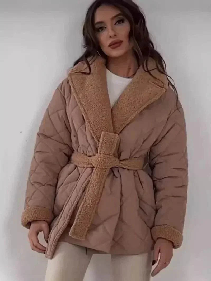 Winter Lapel Plaid Coat – Stylish Waist-Tied Jacket | Shop Now! - ZA-Zola