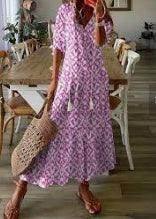 Floral V-Neck Long Dress – Elegant & Flowy Fit - ZA-Zola