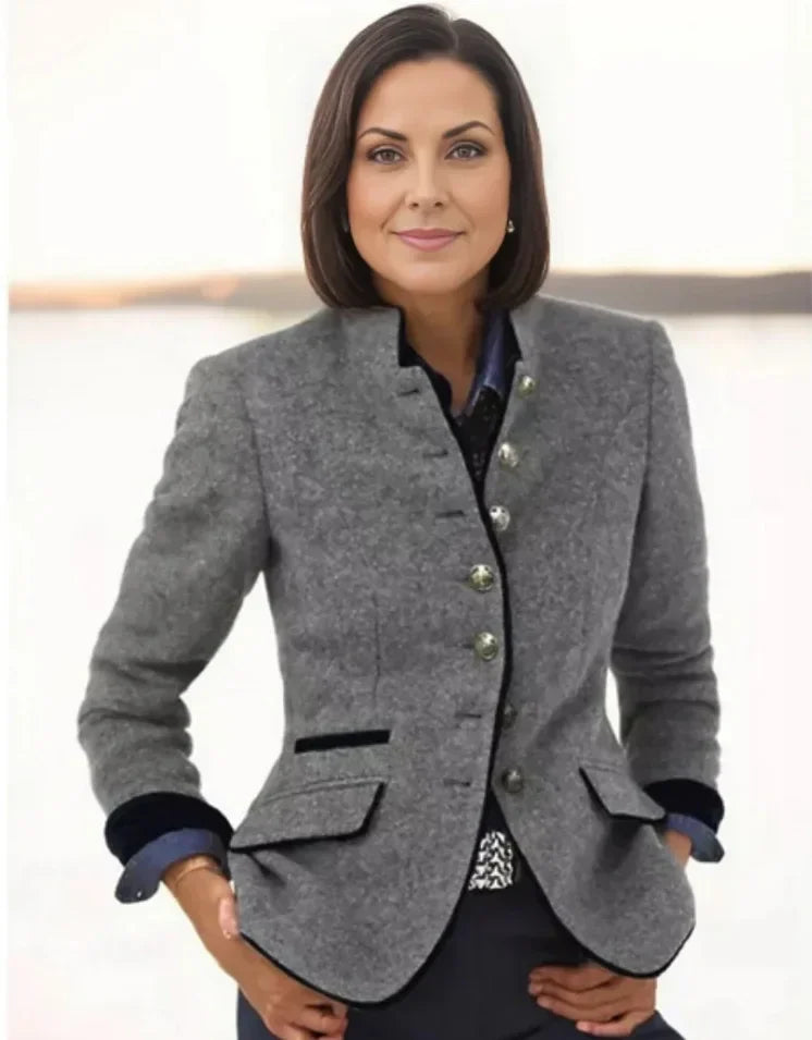 Color Block Woolen Jacket Women Office Style - ZA-Zola