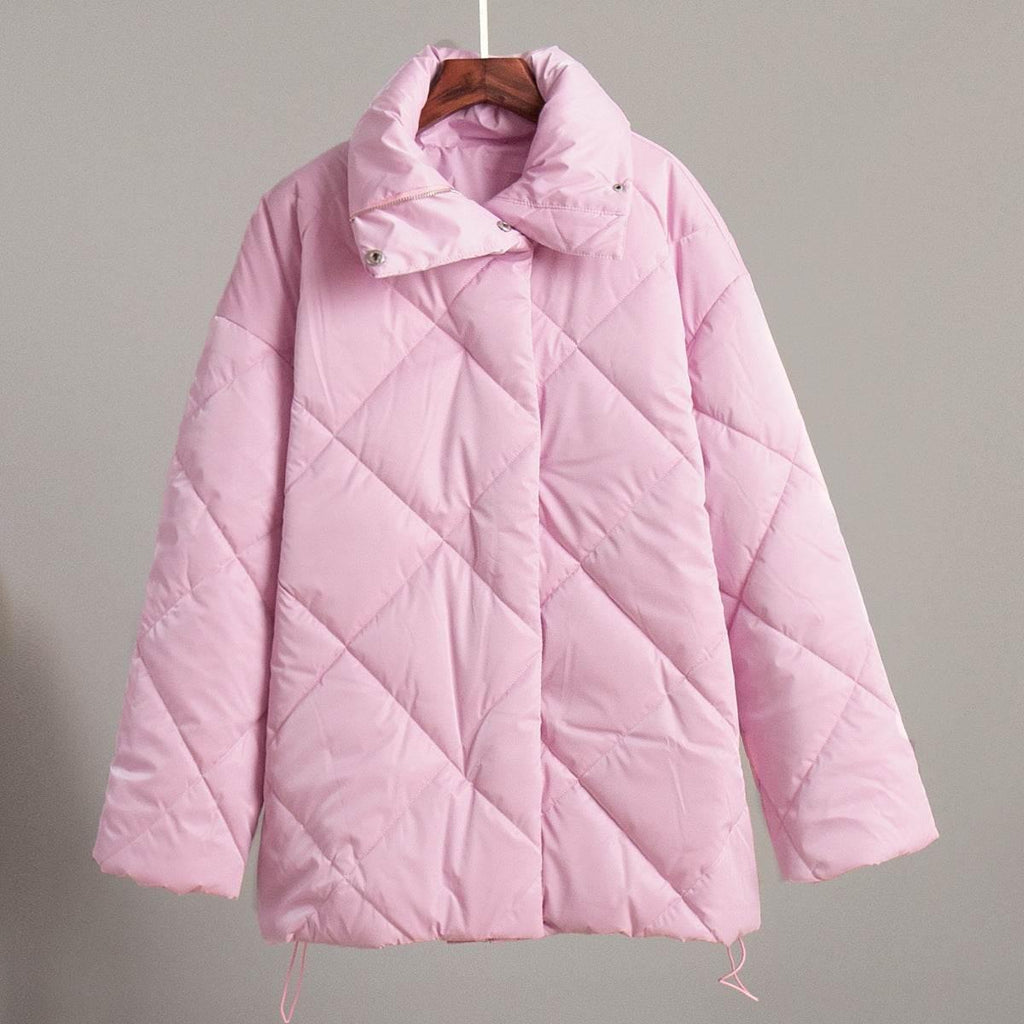 Baggy Cotton Padded Coat – Matte Glossy Lapel Casual Jacket - ZA-Zola