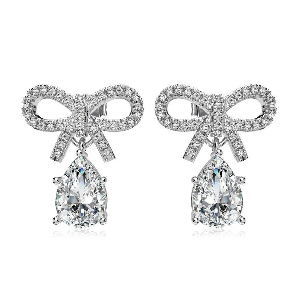 S925 Pink Pear-Shaped Bow Earrings – Elegant Women's Jewelry - ZA-Zola