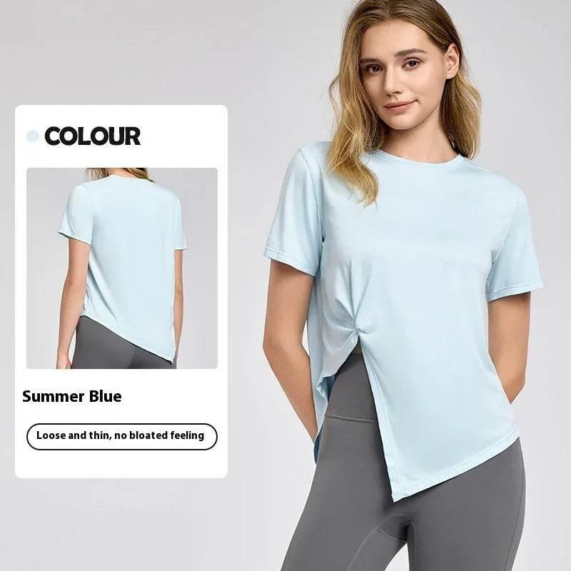 Breathable Yoga Top - Loose Fit, Split Hem Design - ZA-Zola