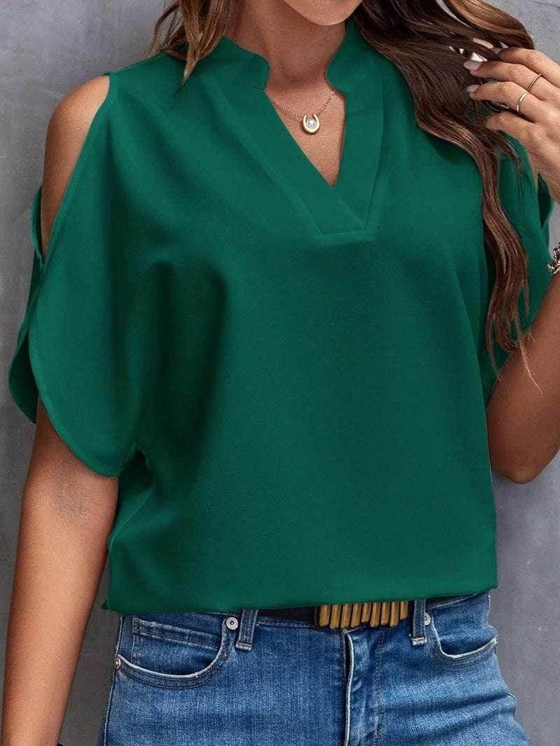 V-Neck Off-Shoulder Top – Elegant Women’s Style - ZA-Zola