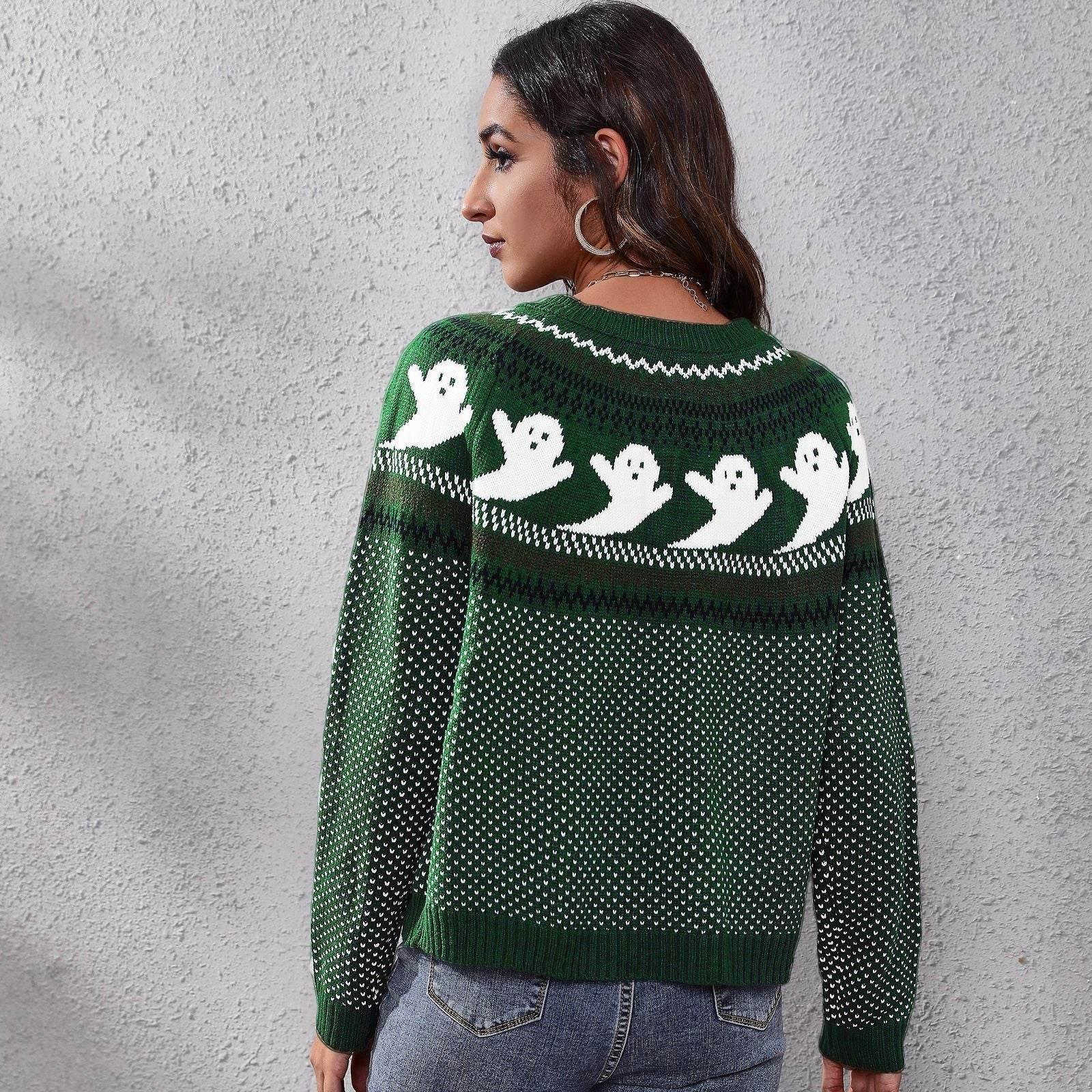 ZA-Zola Halloween Ghost Polka Dot Pullover Sweater - ZA-Zola