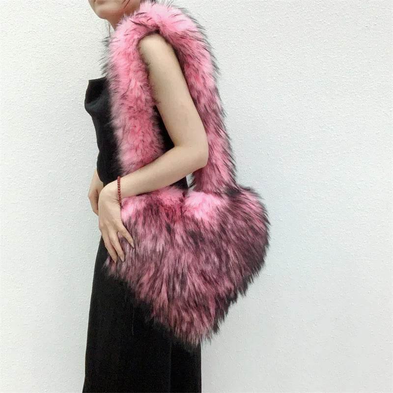 Winter Fleece Heart Shape Bag | Plush Crossbody Handbag - ZA-Zola