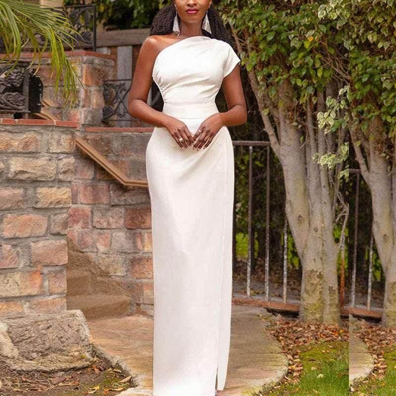 One-Shoulder High Waist Slit Dress – Elegant & Chic - ZA-Zola