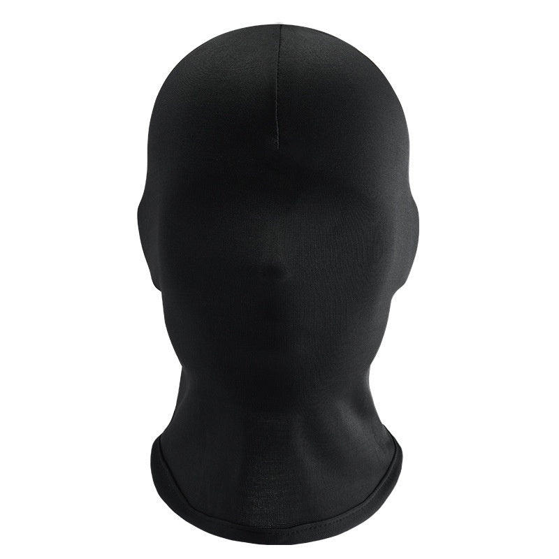 Black full-head balaclava mask or neck gaiter shown on a mannequin head form against a plain white background.