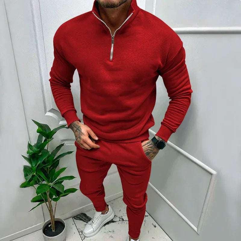 Men’s Casual Fleece Suit – Solid Color Top & Trousers - ZA-Zola