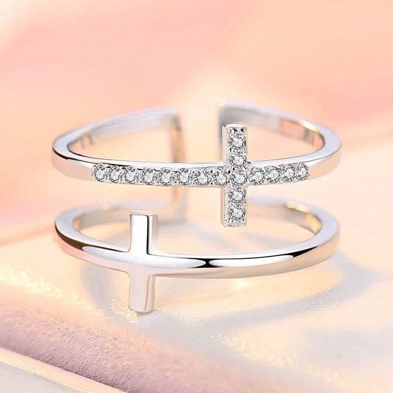Shop Double Cross Zircon Ring - Adjustable - Buy Now! - ZA-Zola