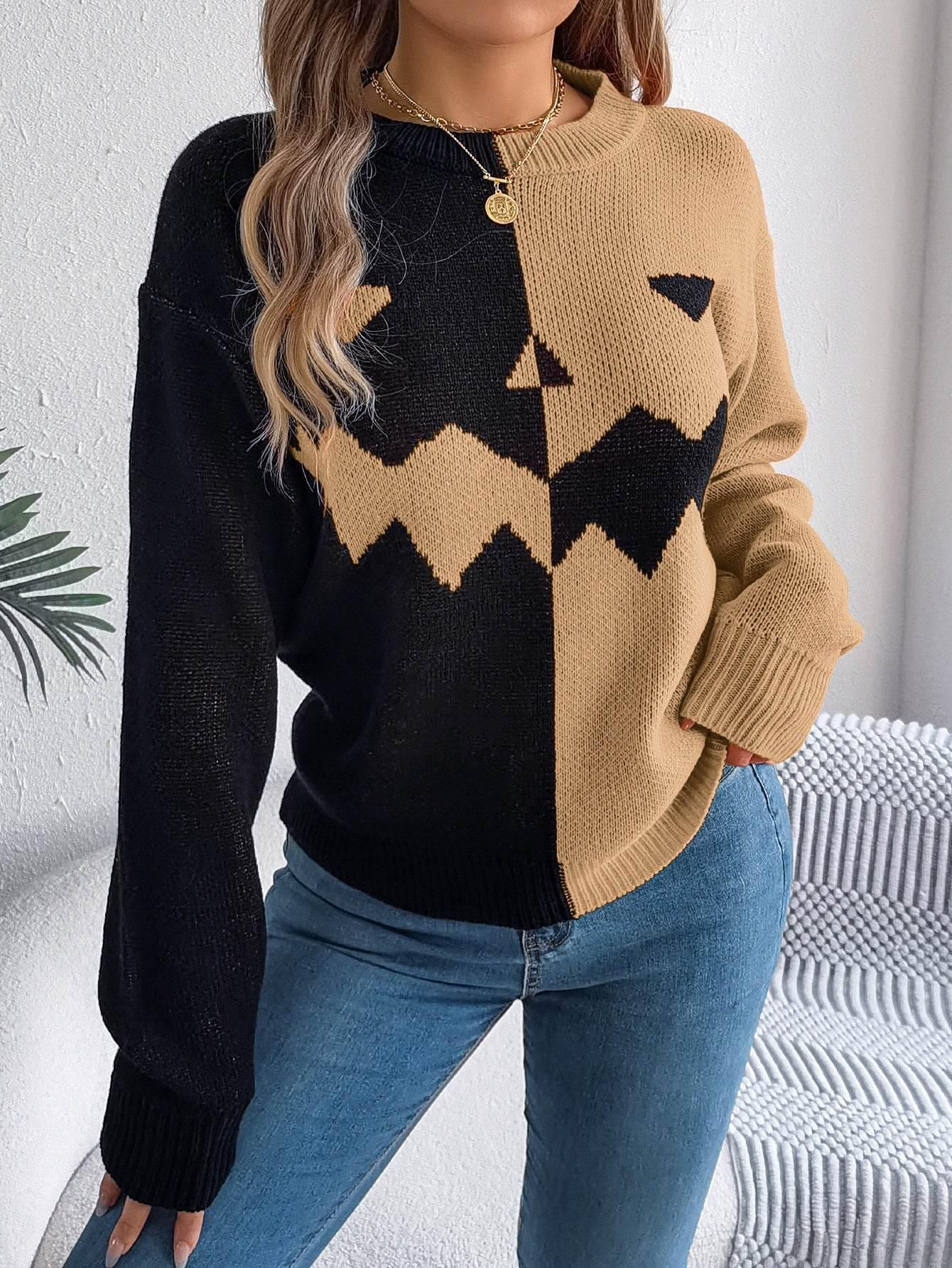 ZA-Zola Halloween Contrast Pullover Sweater Women - ZA-Zola
