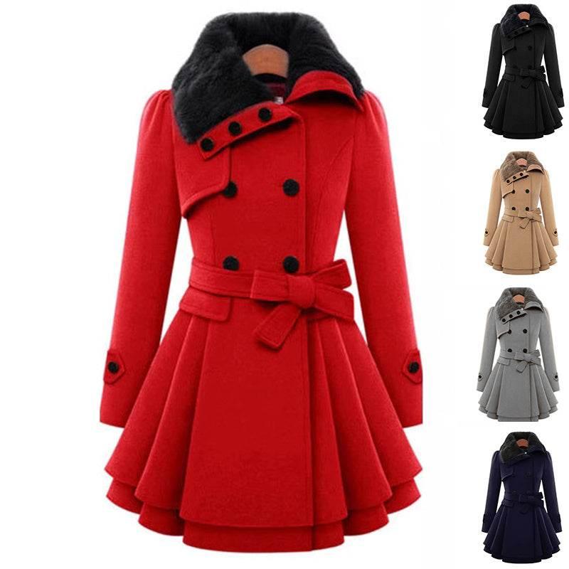 Women’s Slim Mid-Length Woolen Coat With Belt - ZA-Zola