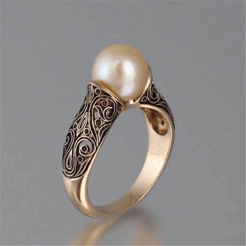 Gold Pearl Inlay Ring for Women | Elegant Geometry - ZA-Zola