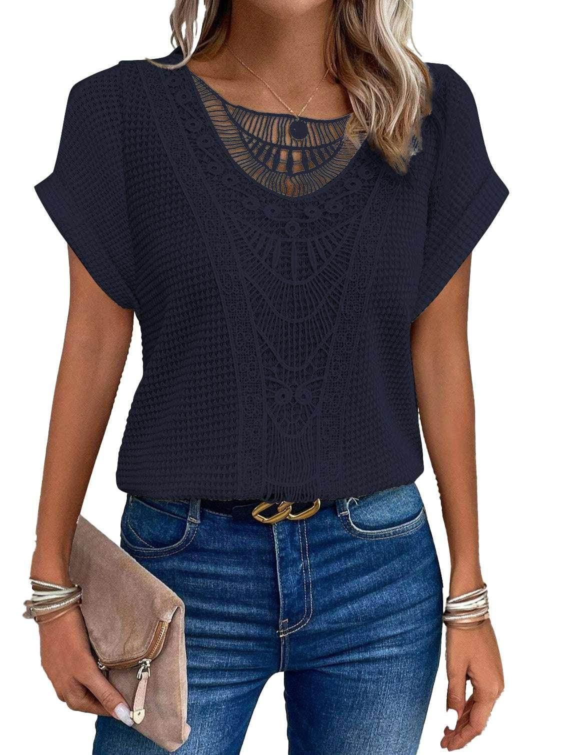 Hollow-Out Ethnic Style T-Shirt for Women - ZA-Zola