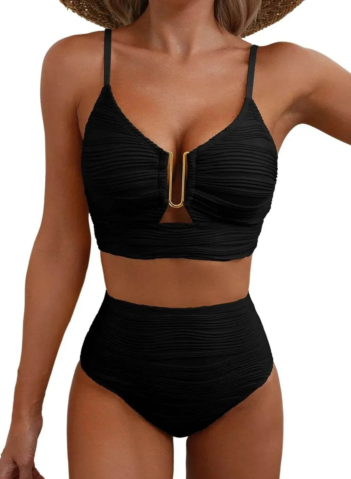V-Neck Hollow High Waist Bikini Set for Women | S–XL - ZA-Zola