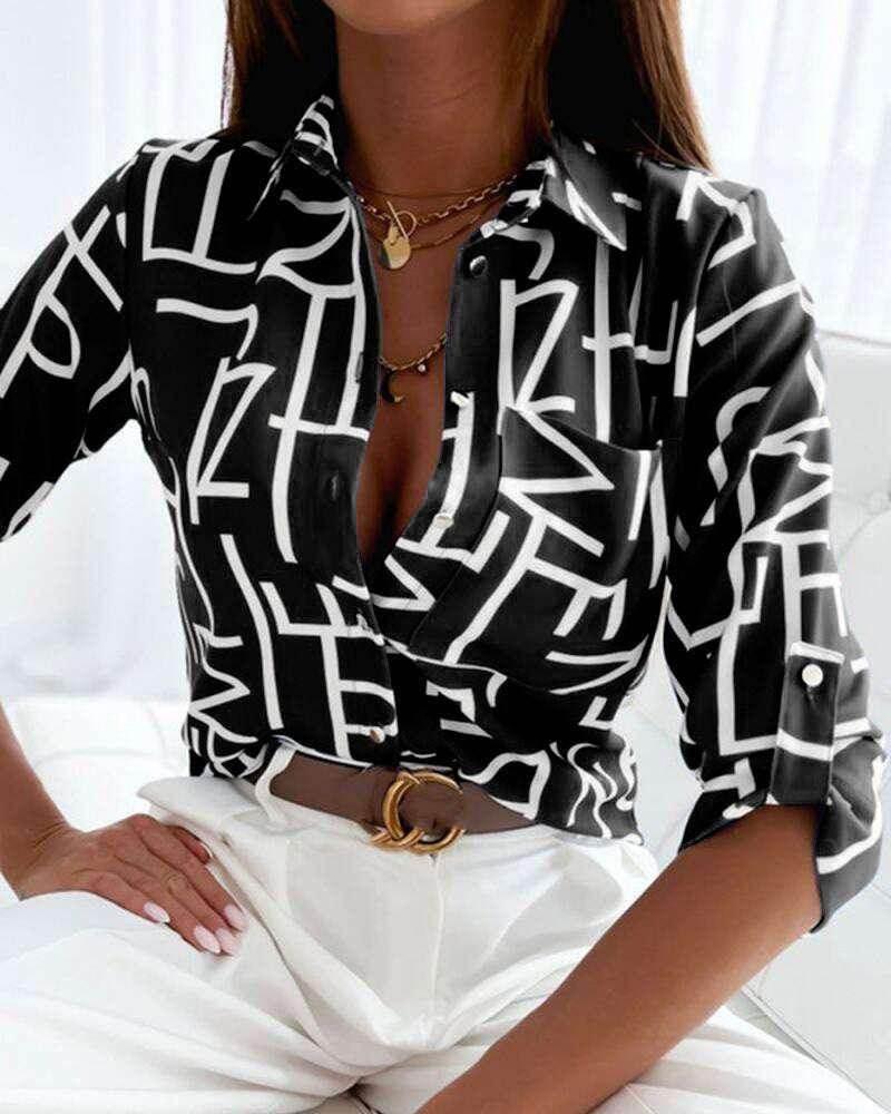 Long Sleeve V-Neck Printed Shirt – ZA-Zola - ZA-Zola