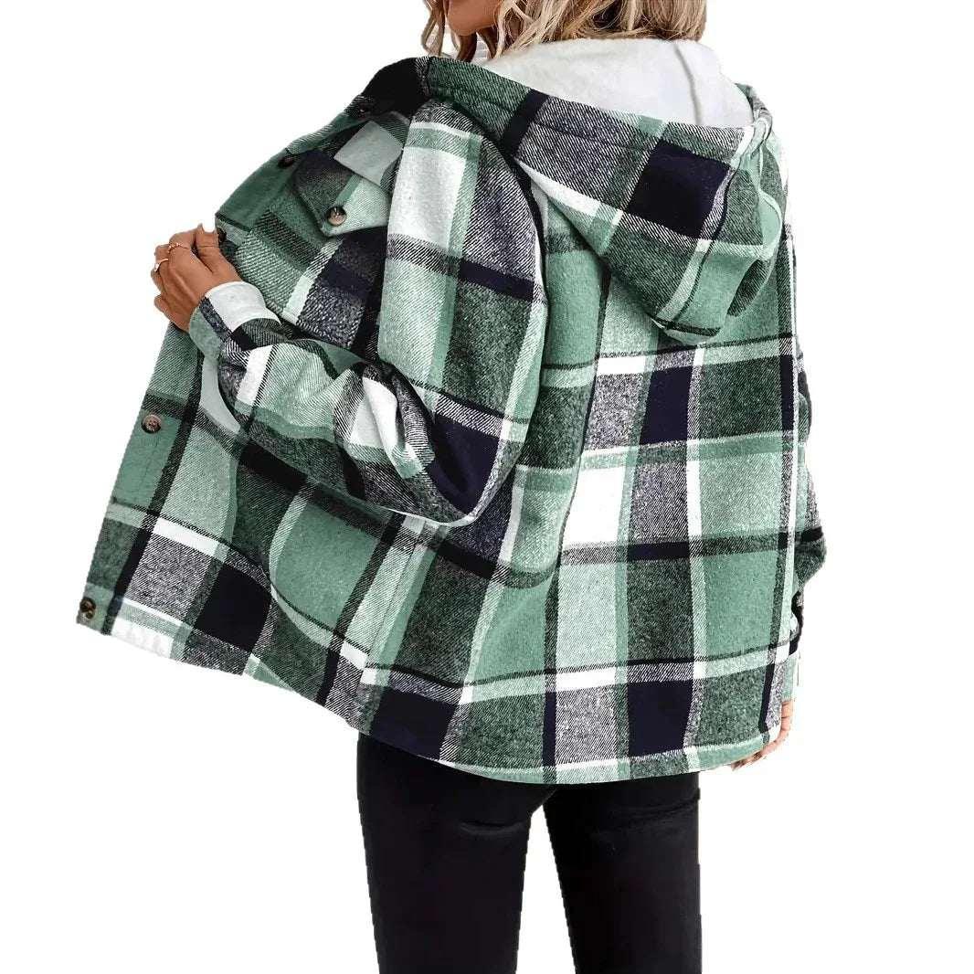 Plaid Hooded Jacket Women Casual Winter Layer - ZA-Zola