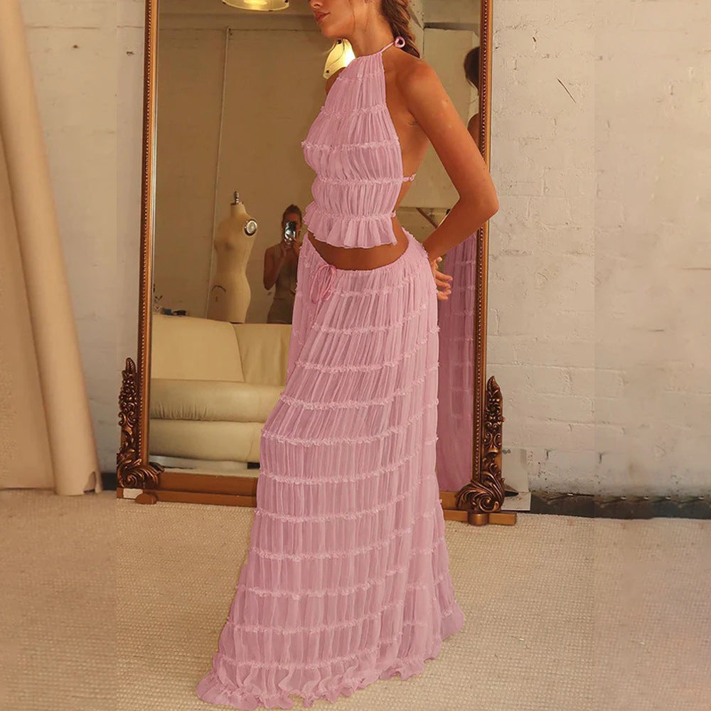 Women 2 Piece Beach Outfit Halter Top Skirt Set | ZA-Zola