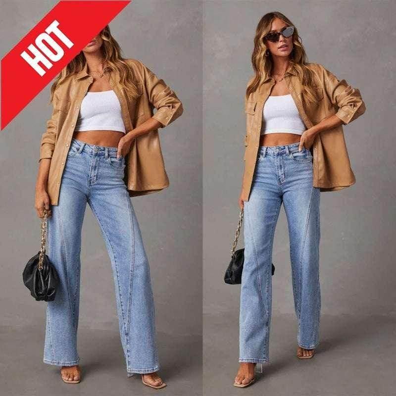 Casual Patchwork Wide‑Leg Jeans for Women - ZA-Zola