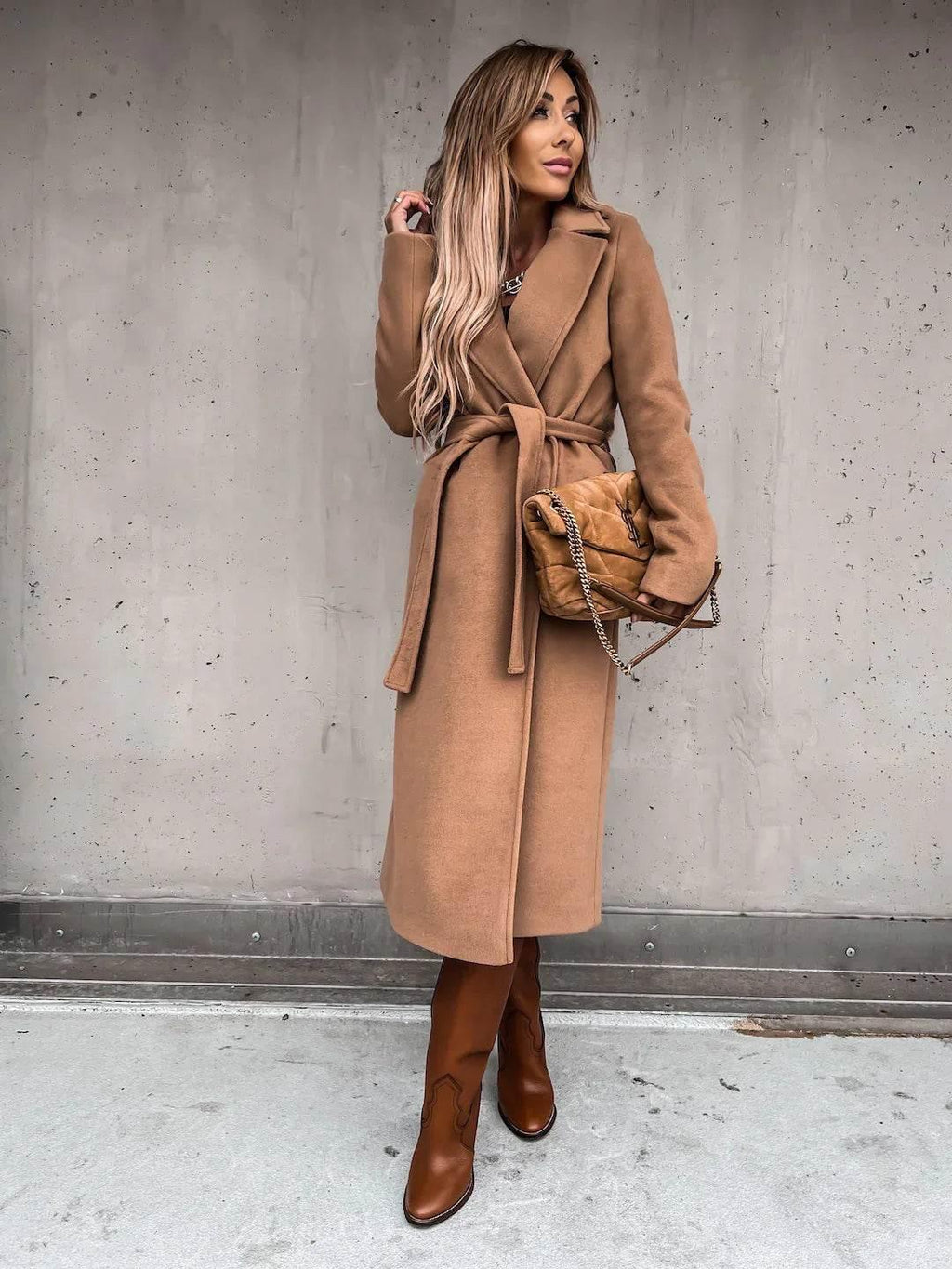 ZA-Zola Women’s Woolen Lace-Up Long Coat - ZA-Zola