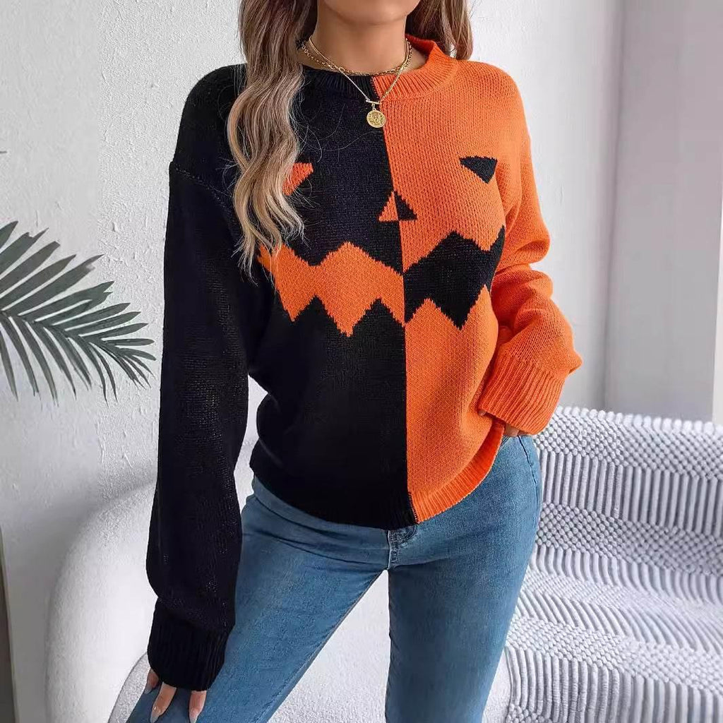 ZA-Zola Halloween Contrast Pullover Sweater Women - ZA-Zola