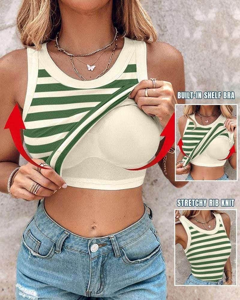 Slim Striped Cotton Vest with Built-in Bralette - ZA-Zola