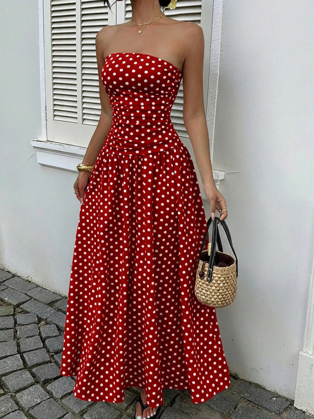 red polka dot off the shoulder dress Elegant Polka Dot Off Shoulder Dress for Women – ZA-Zola