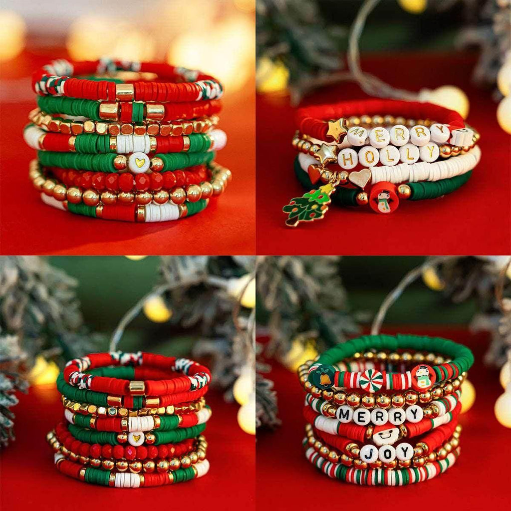 Festive Christmas Polymer Clay Bracelet Set | Holiday Gift - ZA-Zola