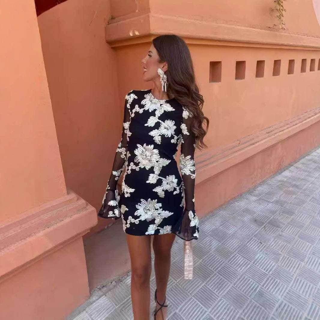 Bell-Sleeve Mesh Mini Dress for Party Nights - ZA-Zola
