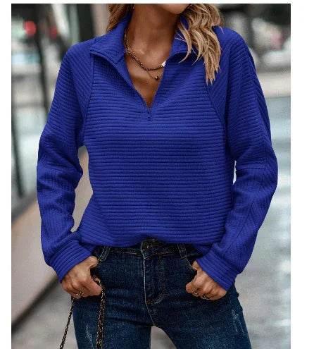 Women's Zipper Knit Pullover – Sporty & Stylish - ZA-Zola