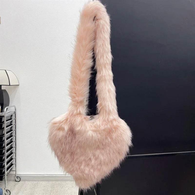 Winter Fleece Heart Shape Bag | Plush Crossbody Handbag - ZA-Zola