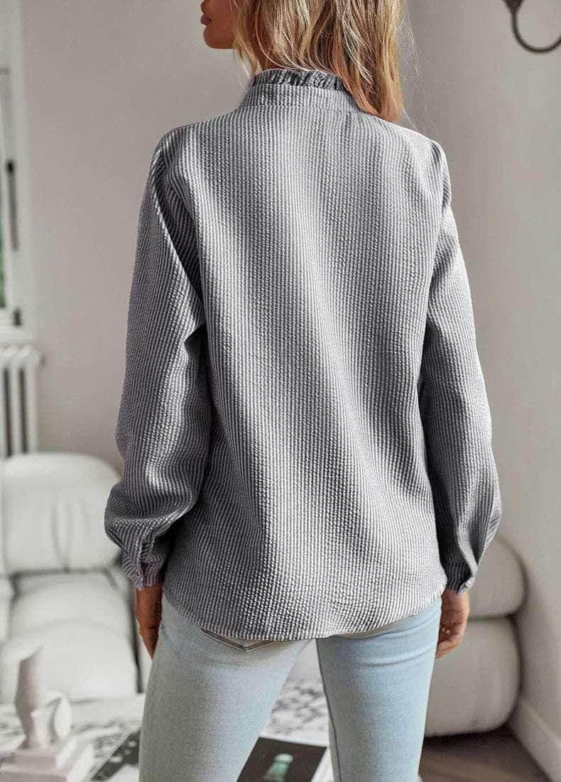 Striped Ruffle Shirt – Elegant Office Blouse - ZA-Zola