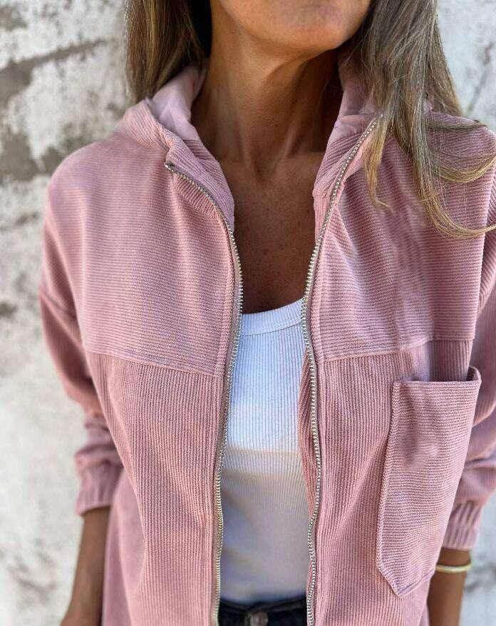 Women’s Corduroy Hooded Jacket with Zipper - ZA-Zola