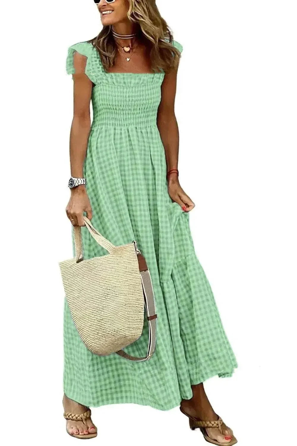 Plaid Pleated A-Line Ruffle Dress – Summer Swing - ZA-Zola