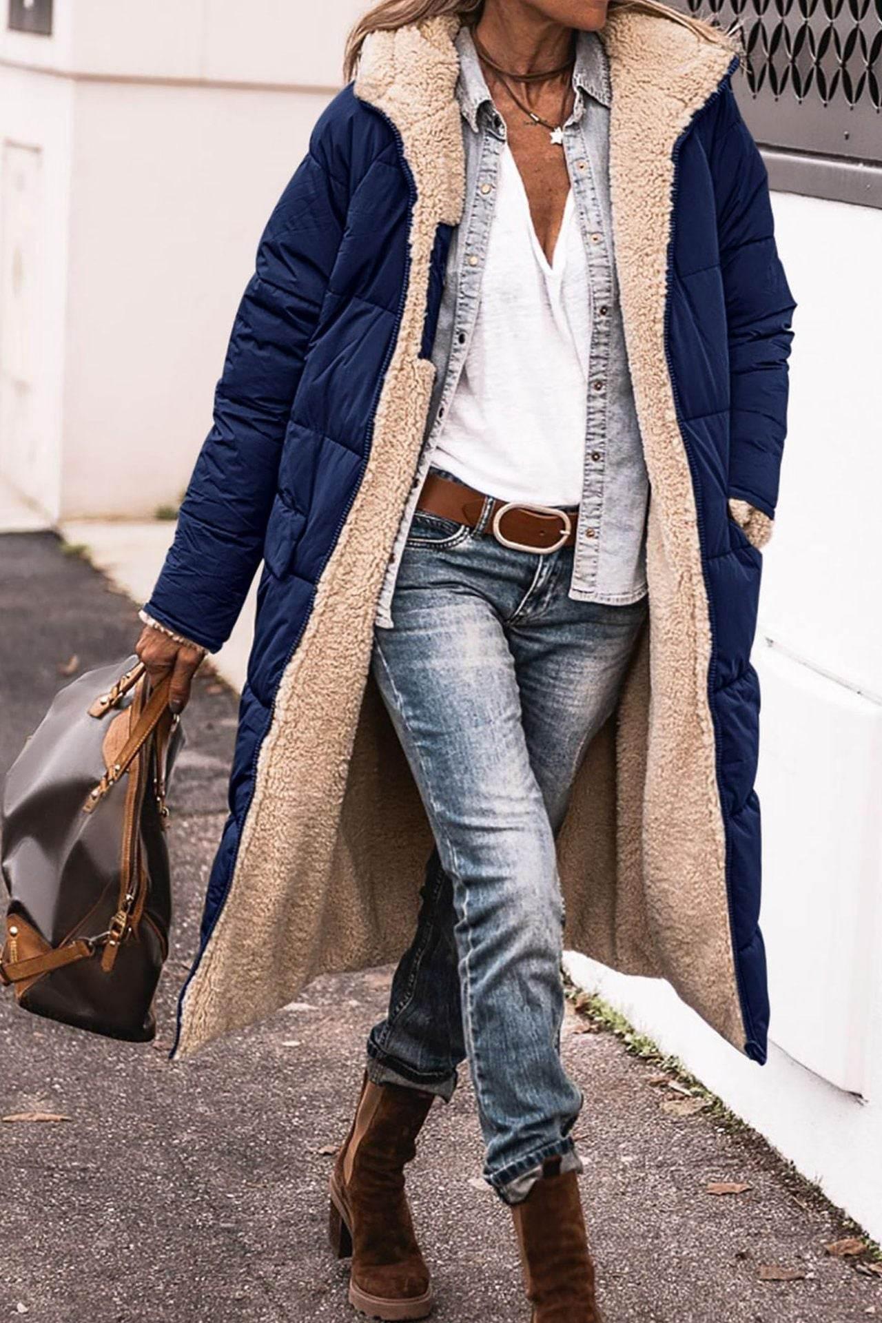 Winter Coat Women | Solid Color Hooded Long Cardigan - ZA-Zola