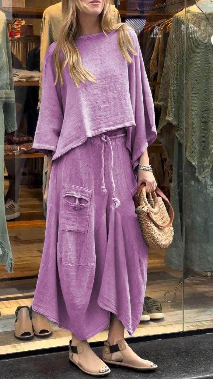 Loose Solid Color Two-Piece Dress Set - ZA-Zola