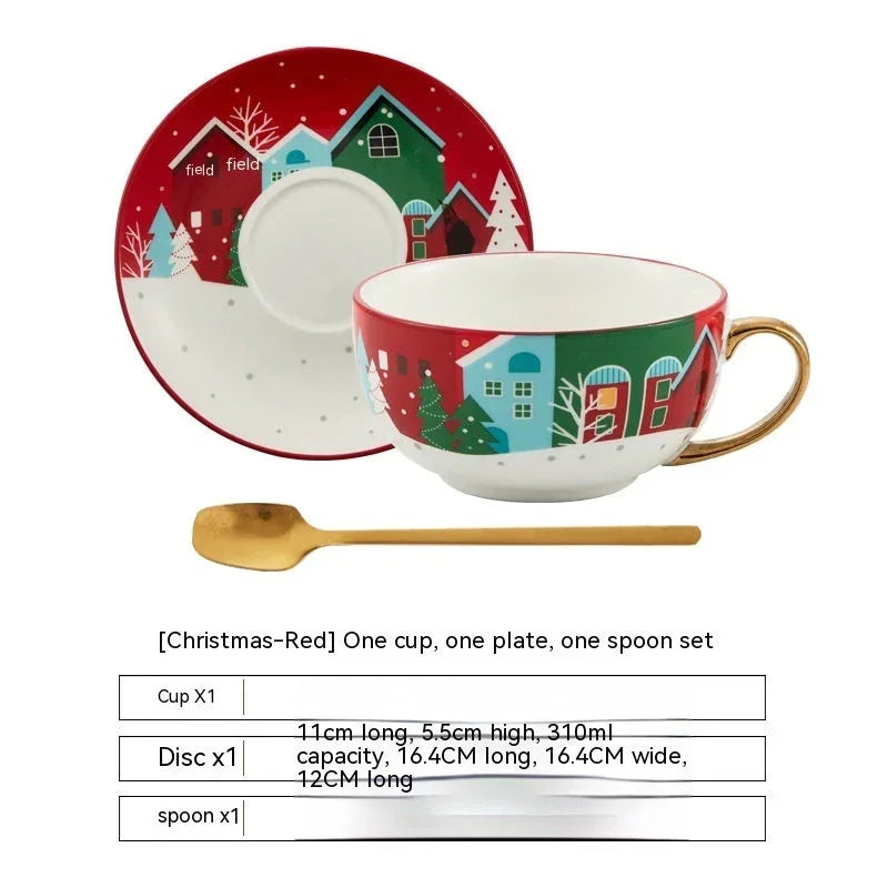 Christmas Ceramic Cup Set – Festive Porcelain Mug with Saucer & Spoon - ZA-Zola