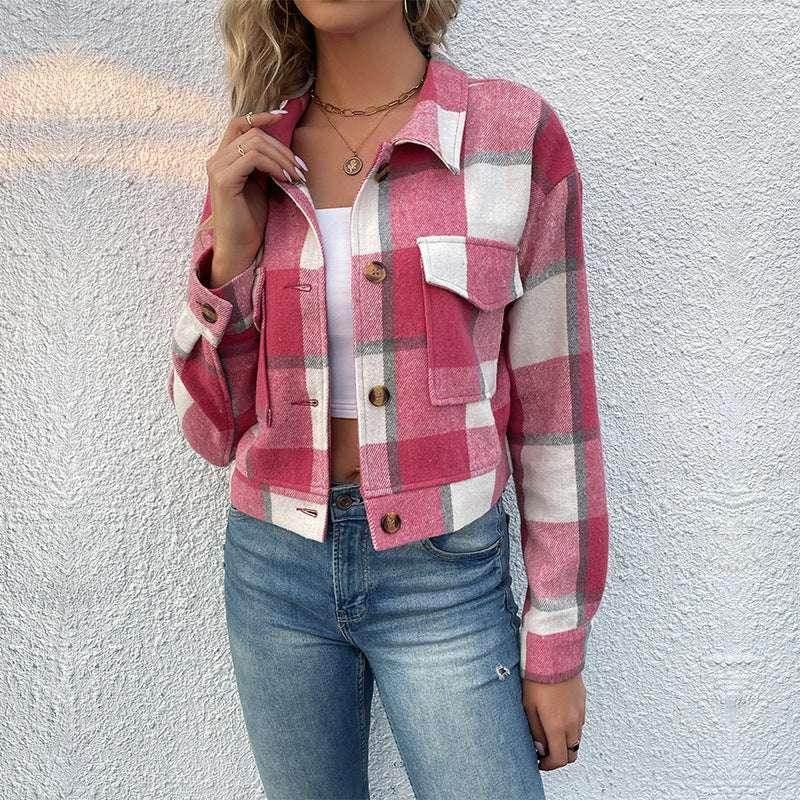 Plaid Lapel Cropped Jacket – Shop Now! - ZA-Zola